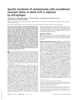 Specific Treatment of Autoimmunity with Recombinant Invariant Chains in Which CLIP Is Replaced by Self-Epitopes