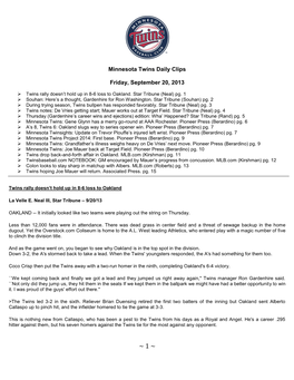 Minnesota Twins Daily Clips Friday, September 20, 2013