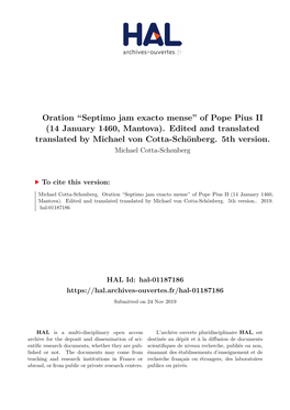 Septimo Jam Exacto Mense” of Pope Pius II (14 January 1460, Mantova)