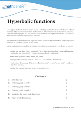 Hyperbolic Functions