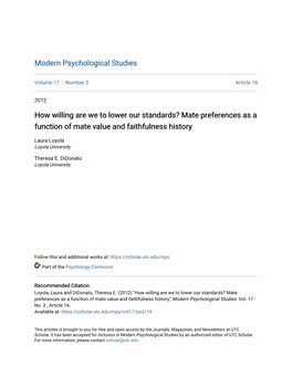 Mate Preferences As a Function of Mate Value and Faithfulness History