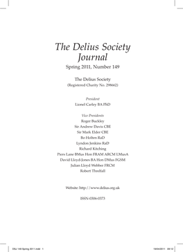 The Delius Society Journal Spring 2011, Number 149