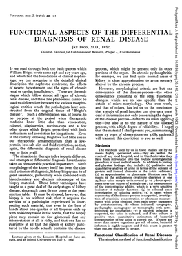 FUNCTIONAL ASPECTS of the DIFFERENTIAL DIAGNOSIS of RENAL DISEASE JAN BROD, MI.D., D.Sc
