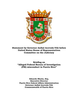 Statement by Anibal Acevedo Vilá Presented by Eduardo Bhatia Esq