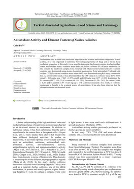 Food Science and Technology Antioxidant Activity and Element