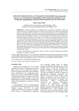 TWO NEW SPECIES of PLANT PARASITIC NEMATODES Hirschmanniella Bananae N.Sp