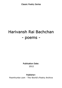 Harivansh Rai Bachchan - Poems
