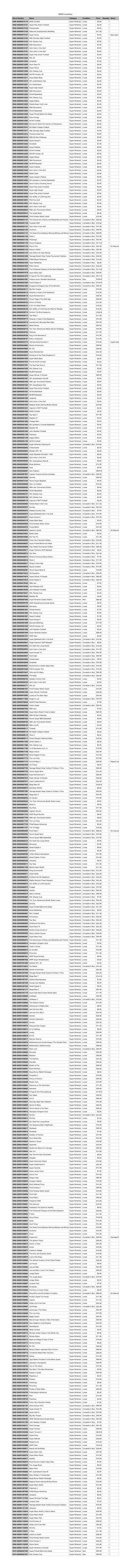 SNES Inventory