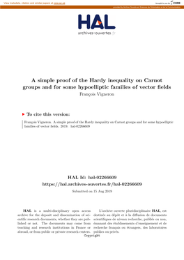 A Simple Proof of the Hardy Inequality on Carnot Groups and for Some Hypoelliptic Families of Vector Fields François Vigneron