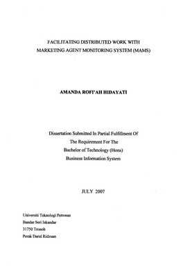 Facilitating Distributed Work with Marketing Agent Monitoring System (Mams)