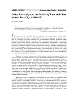 Police Fraternity and the Politics of Race and Class in New York City, 1941-1960 by Andrew Darien