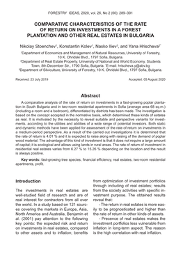 Comparative Characteristics of the Rate of Return on Investments in a Forest Plantation and Other Real Estates in Bulgaria