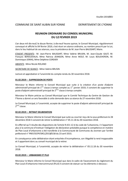 Compte Rendu Conseil Municipal Du 12.02.2019