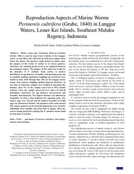 Reproduction Aspects of Marine Worms Perinereis Cultrifera (Grube, 1840) in Langgur Waters, Lesser Kei Islands, Southeast Maluku Regency, Indonesia