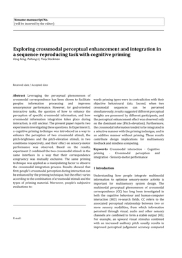 Exploring Crossmodal Perceptual Enhancement and Integration in a Sequence-Reproducing Task with Cognitive Priming Feng Feng, Puhong Li, Tony Stockman