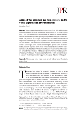 Accused War Criminals Qua Perpetrators: on the Visual Signification of Criminal Guilt Katarina Ristić