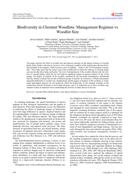 Biodiversity in Chestnut Woodlots: Management Regimen Vs Woodlot Size