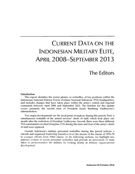 Current Data on the Indonesian Military Elite, April 2008-September