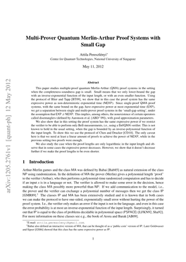 Multi-Prover Quantum Merlin-Arthur Proof Systems with Small Gap