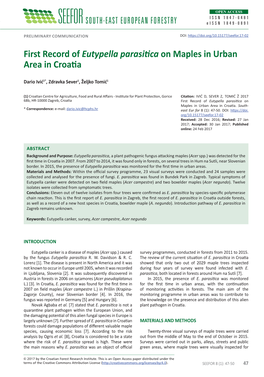 First Record of Eutypella Parasitica on Maples in Urban Area in Croatia