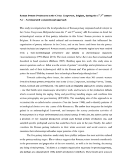 Roman Pottery Production in the Civitas Tungrorum, Belgium, During the 1St-3Rd Century AD – an Integrated Compositional Approach