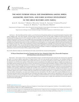 The Most Extreme Sexual Size Dimorphism Among Birds: Allometry, Selection, and Early Juvenile Development in the Great Bustard (Otis Tarda)