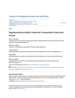 Regulating Micromobility: Examining Transportation Equity and Access