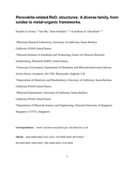 Perovskite-Related Reo3 Structures: a Diverse Family, from Oxides to Metal-Organic Frameworks