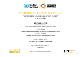 Ministerial Thematic Forums for the High-Level Dialogue on Energy 21-25 June 2021