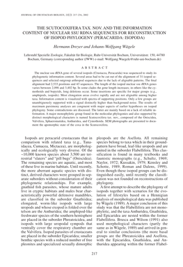 The Scutocoxifera Tax. Nov. and the Information Content of Nuclear Ssu Rdna Sequences for Reconstruction of Isopod Phylogeny (Peracarida: Isopoda)