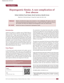 Hepatogastric Fistula: a Rare Complication of Liver Abscess