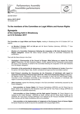 Synopsis of the Meeting Held in Strasbourg on 9-12 October 2017