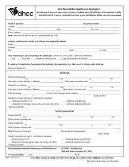 Vital Records Marriage/Divorce Application