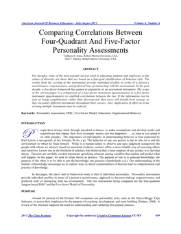 Comparing Correlations Between Four-Quadrant and Five-Factor Personality Assessments Cathleen S