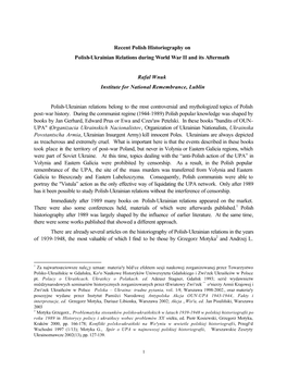 Recent Polish Historiography on Polish-Ukrainian Relations During World War II and Its Aftermath