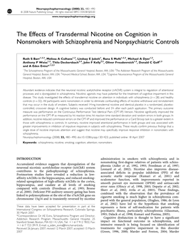 The Effects of Transdermal Nicotine on Cognition in Nonsmokers with Schizophrenia and Nonpsychiatric Controls