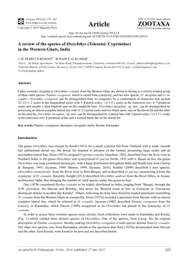 A Review of the Species of Oreichthys (Teleostei: Cyprinidae) in the Western Ghats, India