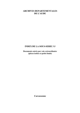 Archives Departementales De L'aude Index De La Sous-Serie