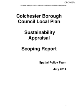 Colchester Borough Council Local Plan Sustainability Appraisal Scoping Report