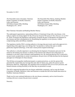 November 12, 2015 the Honorable Lamar Alexander, Chairman The