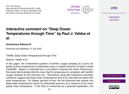 “Deep Ocean Temperatures Through Time” by Paul J. Valdes Et Al