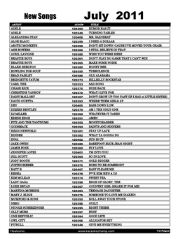 July 2011 ARTIST SONG# TITLE ADELE 120360 RUMOR HAS IT ADELE 120349 TURNING TABLES ALEXANDRA STAN 120406 MR