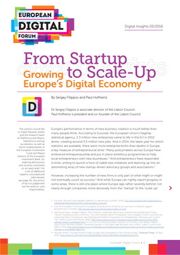 Digital Insights 05/2016 FORUM from Startup Digitalgrowing to Insights Scale-Up Europe’S Digital Economy