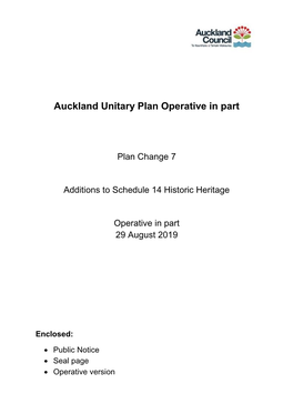 Plan Change 7 Operative in Part 29 August 2019