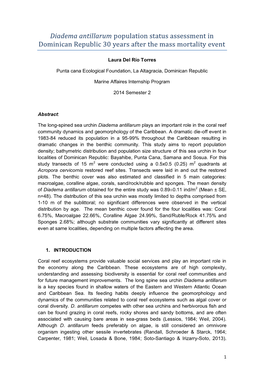 Diadema Antillarum Population Status Assessment in Dominican Republic 30 Years After the Mass Mortality Event