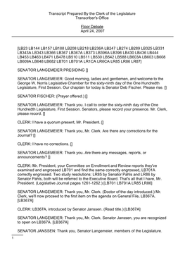 Floor Debate April 24, 2007
