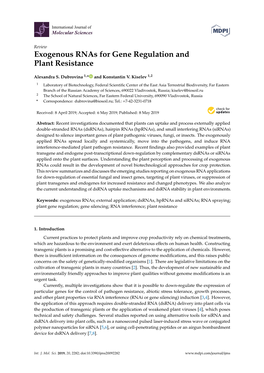 Exogenous Rnas for Gene Regulation and Plant Resistance