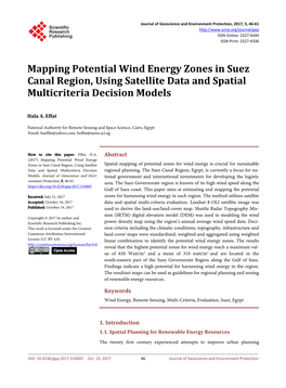 Mapping Potential Wind Energy Zones in Suez Canal Region, Using Satellite Data and Spatial Multicriteria Decision Models