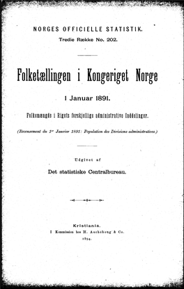 NOS III 202 Folketællingen I Kongeriget Norge 1 Januar 1891