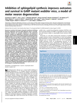 Inhibition of Sphingolipid Synthesis Improves Outcomes and Survival in GARP Mutant Wobbler Mice, a Model of Motor Neuron Degeneration